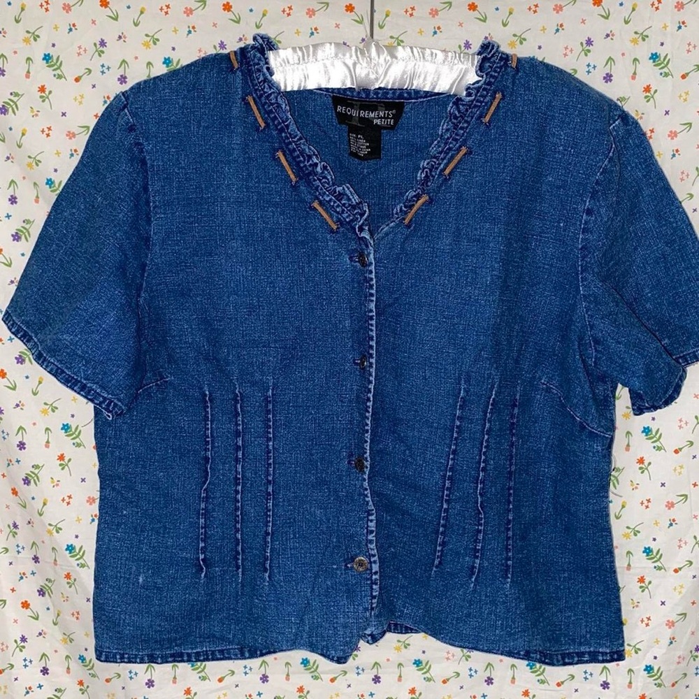 short sleeve blouse with brown suede ties. From the brand Requirements - Picture 4 of 7